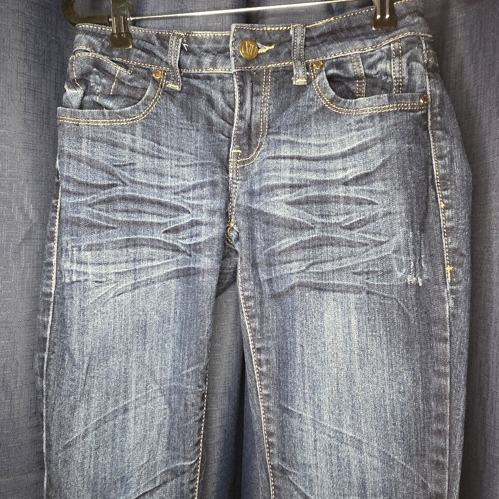 Junior Y2K NV Brand Distressed Blue Jeans Gold